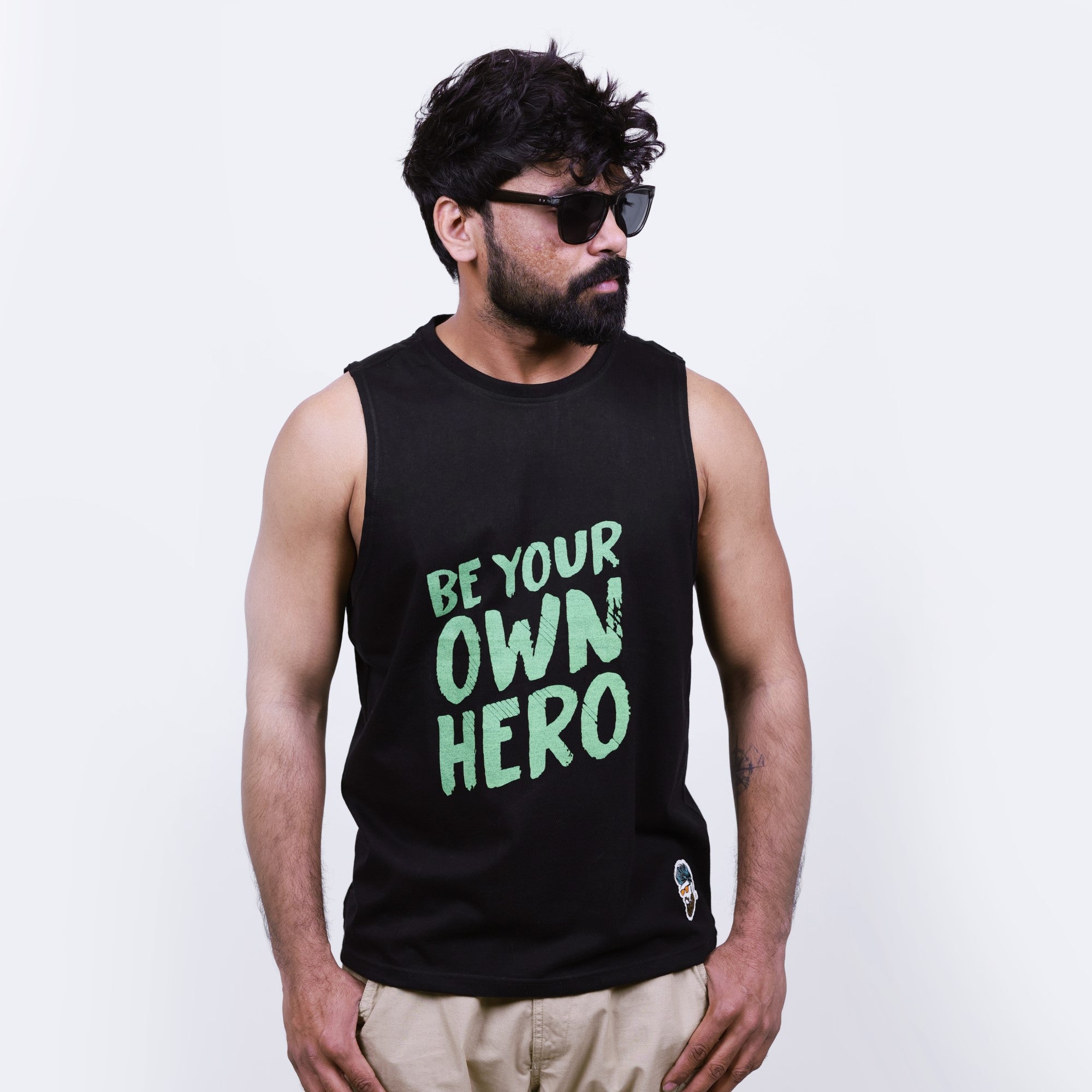 Men's Black Graphic Printed Sando
