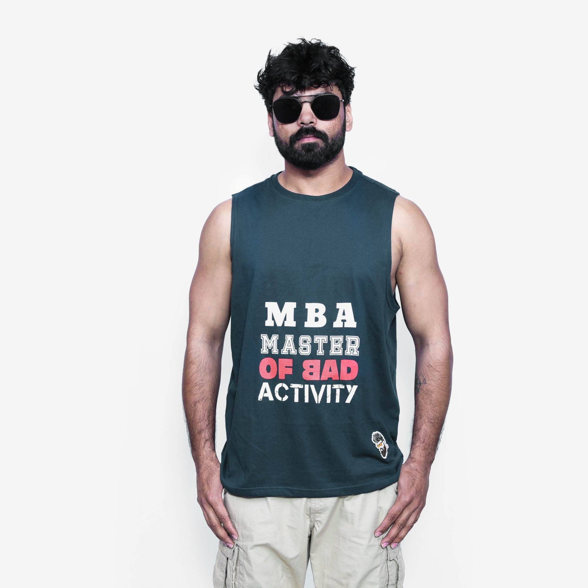 Dark Teal Graphic Printed Sando