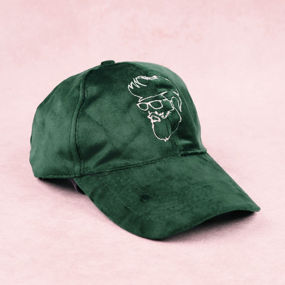 Green Suede Baseball Cap with Embroidered Design