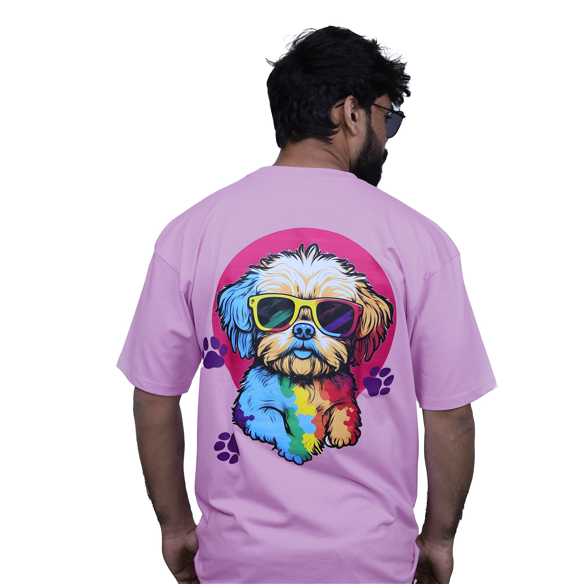 Men's Mauve Rainbow Pup Graphic Relaxed Fit T-Shirt