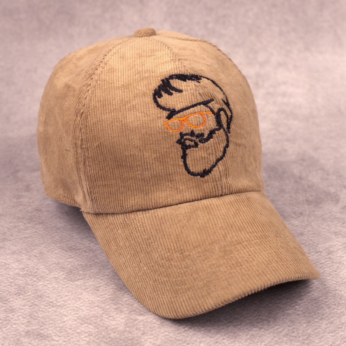 Light Brown Corduroy Baseball Cap with Embroidered Design